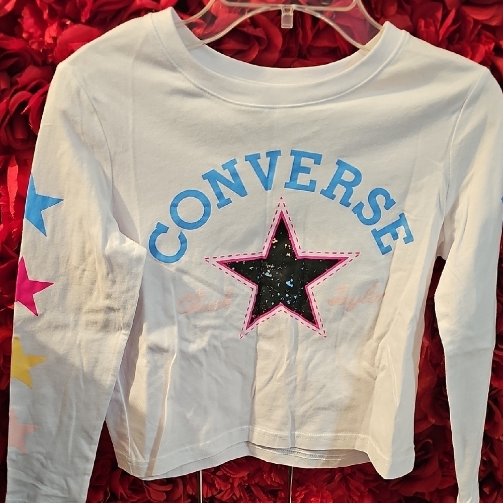 Converse NWT Girls White Long Sleeve Star Shirt Size Small
